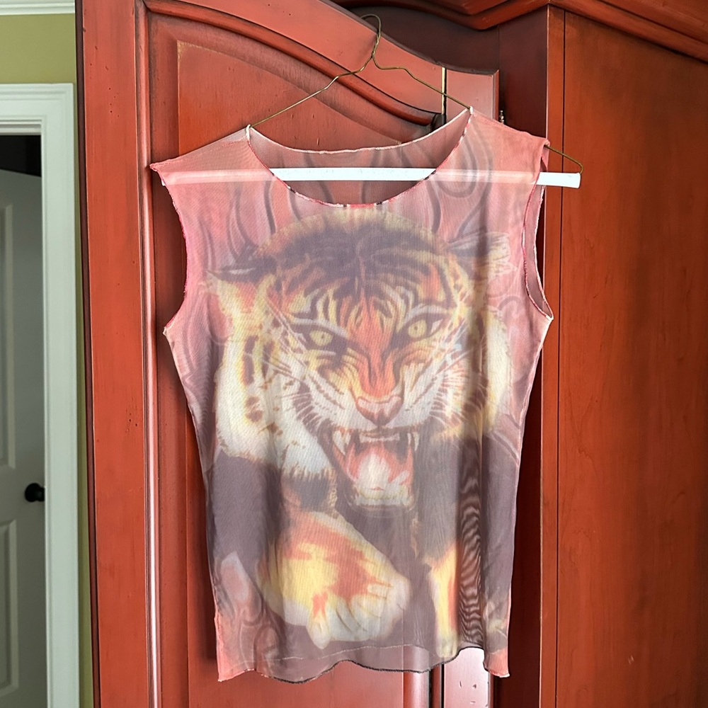 Sheer Cap Sleeve Tiger Top